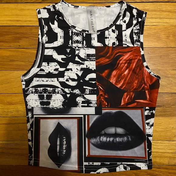 BRAND NEW ONE OF A KIND DOLLSKILL/HALFHEART COLLABORATION GRAPHIC CROP TOP! - Picture 1 of 4